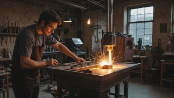 En glasshytte hvor glass blir laget ved hjelp av varme og smelting av råmaterialer.