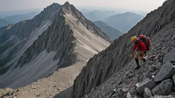 En fjellklatrer i aksjon, klatrer et fjell med en fantastisk utsikt