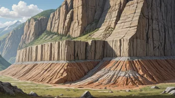 En steinbunn eller fjellgrunn i et fjellandskap, med synlige geologiske lag og formasjoner.