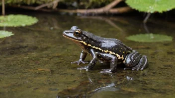 Et bilde av en frosk eller salamander i sin naturlige habitat.