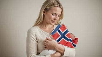 Et varmt og koselig bilde av en norsk mor som holder sitt nyfødte barn, symboliserer gleden og kjærligheten til moderskapet.