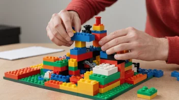 En person bygger en struktur med Lego-klosser.