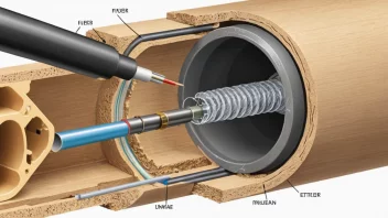 En fiberkabel, brukt til å overføre data som lys-signaler.