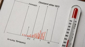 Et bilde som representerer gjennomsnittstemperatur med et termometer og en graf.