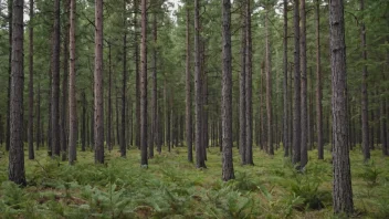 En gruppe trær i en skog, med varierende høyder og løvverk.