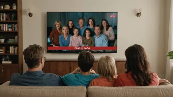 En familie ser på en familiesaga på TV