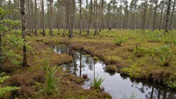 En torvmyr med en blanding av vegetasjon og vann.