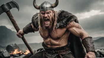 En vikingkriger i en tilstand av berserkergang, klar for slag.