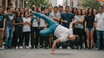 En person som breakdanser i et urbant miljø