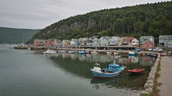 En pittoresk kystby med en liten havn og fiskebåter fortøyd