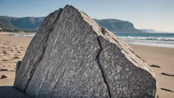 En gråstein med en naturlig, ujevnt tekstur, muligens med en naturskjønn bakgrunn av fjell eller en strand.