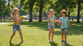 Barn som leker med vann på en varm sommerdag.