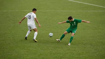 En fotballspiller som sparker ballen til en annen spiller