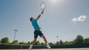 En tennisspiller i aksjon, slår en volley.