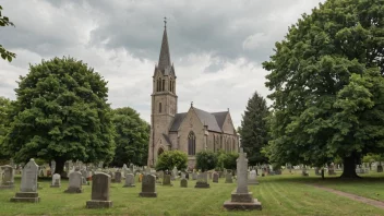 En fredelig kirketomt med en vakker kirke i bakgrunnen.