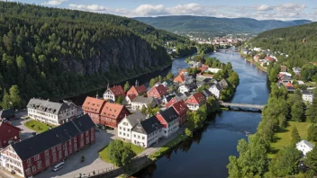 Et malerisk bybilde av Kongsberg, som viser byens rike historie og naturskjønnhet.