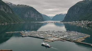 En laksefarm i en fjord