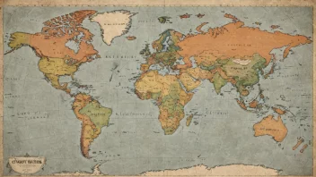 Et verdenskart som viser begrepet imperialismen, med et stort land eller imperium som dominerer mindre land eller kolonier, mot en bakgrunn av økonomisk og industriell makt.