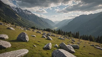 En vakker dal med steiner og fjell