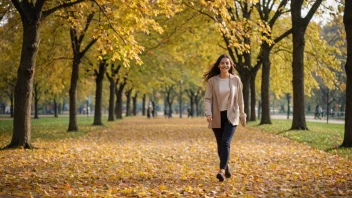 En person som går i en park med en avslappet og ubekymret bevegelse.