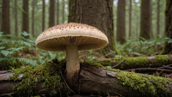 En sålepar sopp som vokser på en død trestamme i en fuktig skog.