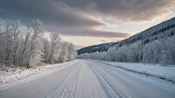 En vakker og fredelig vinterlandskap med en naturlig dannet isvei eller sti.