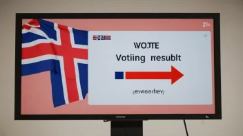 Voteringsresultat på en skjerm eller en tavle, med et norsk flagg i bakgrunnen.