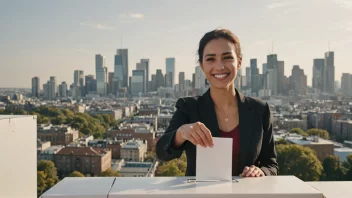 En person som avgir stemme i en valgurne med et smil, som symboliserer den demokratiske prosessen.