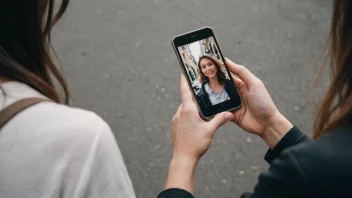 En person holder en telefon eller en nettbrett og viser bilder til en annen person