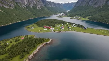 Flyfoto av Tosbotns gård i Brønnøy kommune, Nordland