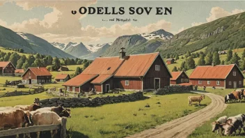 Et bilde av en norsk gård med bildeteksten 'Oodelsloven' under.