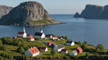 En malerisk øy i Norge med en liten landsby og en kirke.