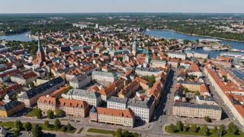 Flyfoto av Eskilstuna by i Sverige, kjent for sin industrielle arv og historiske betydning