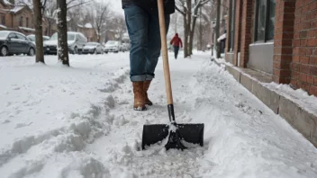 En person som skyver snø fra en gangvei for å rydde veien for fotgjengere