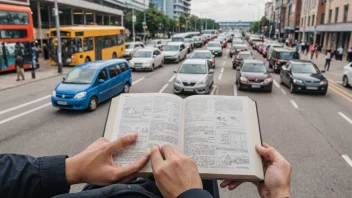 En person som studerer transportøkonomi med ulike transportmidler i bakgrunnen.