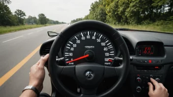 En bil som akselererer på en vei med en speedometer i forgrunnen som viser økende hastighet.