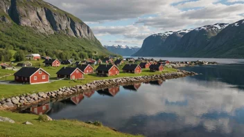 Et idyllisk bilde av Skotbu, et norsk sted eller område, med tradisjonelle hus og et fredelig landskap.