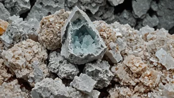 Et kiselens-mineral i sin naturlige form, med en bakgrunn av ulike industrielle prosesser og naturlige forekomster.