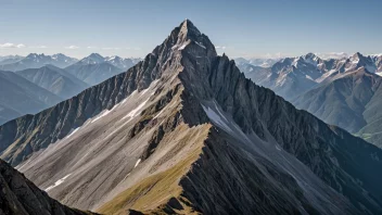 En majestetisk fjellkjede med ruvende terreng og snødekte topper