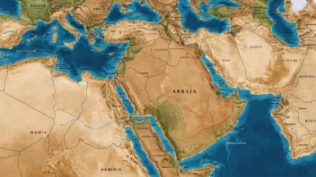 Et kart over Arabia, som viser dets geografiske beliggenhet og utstrekning.