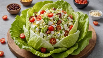 En deilig og sunn isbergsalat med grønnsaker og frukt