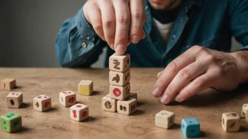 En person som sitter ved et skrivebord med et forundret uttrykk, omgitt av papirer og penner, med en leke eller et spillbrikke i hjørnet av bildet.