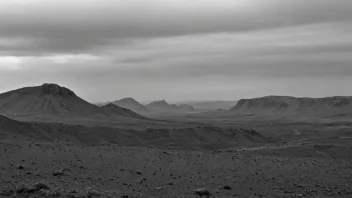 Et svart-hvitt fotografi av et landskap uten farger.