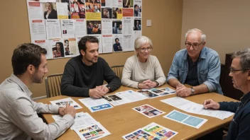 En gruppe mennesker fra ulike bakgrunner og aldre samles rundt et bord for å diskutere og planlegge en sosial aksjonskampanje.