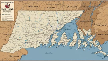 Et kart over Maryland, som viser delstatens mangfoldige landskap og kjente attraksjoner.