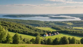 Et pittoreskt bilde av Tjeldstøs bygd omgitt av natur