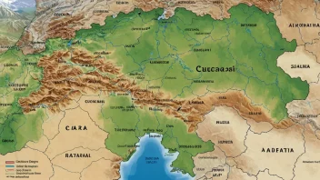 Kaukasus-regionen, et land med mangfoldig geografi og kultur, som strekker seg mellom Svartehavet og Kaspihavet.