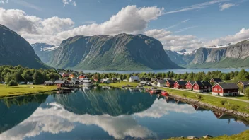 En malerisk landsby i Norge med tradisjonelle hus og en storslagen natur.