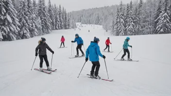 Et vinterlandskap med mennesker som nyter ulike vinteraktiviteter.