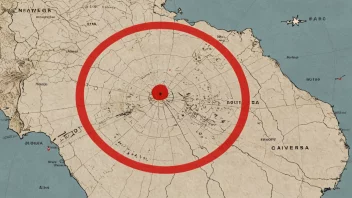 Et militært mål som blir bombet, med en rød sirkel rundt og et kart i bakgrunnen.